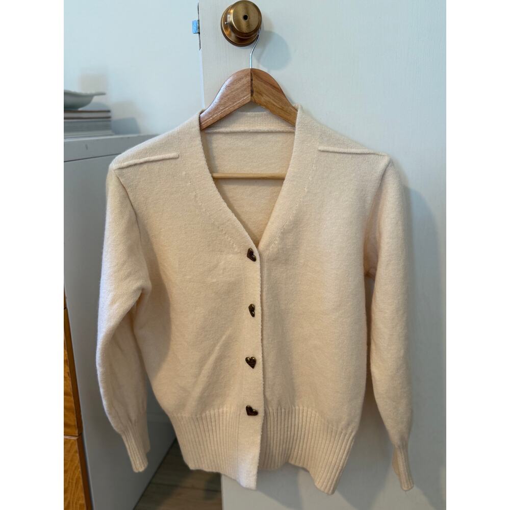 Vintage Cream Cardigan Heart Buttons Soft Knit‎ Cottagecore Sweater ✨